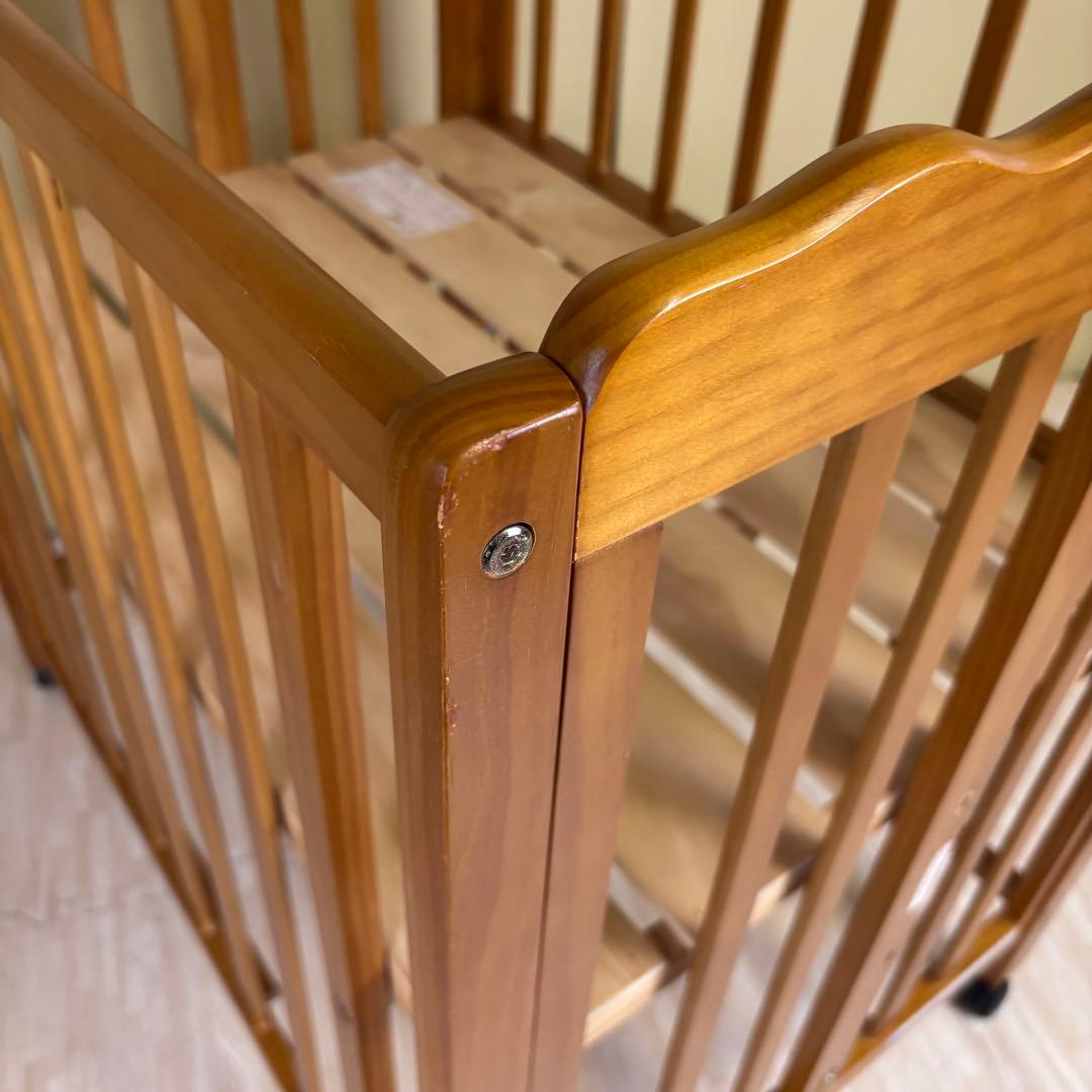 除菌清掃済　大和屋　パタン　折りたたみミニベビーベッド　すのこ　ライトブラウン