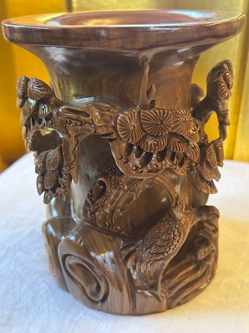 中国古玩　希少　根っこベン立て　木製彫刻　在銘　筆筒　SALE出品中