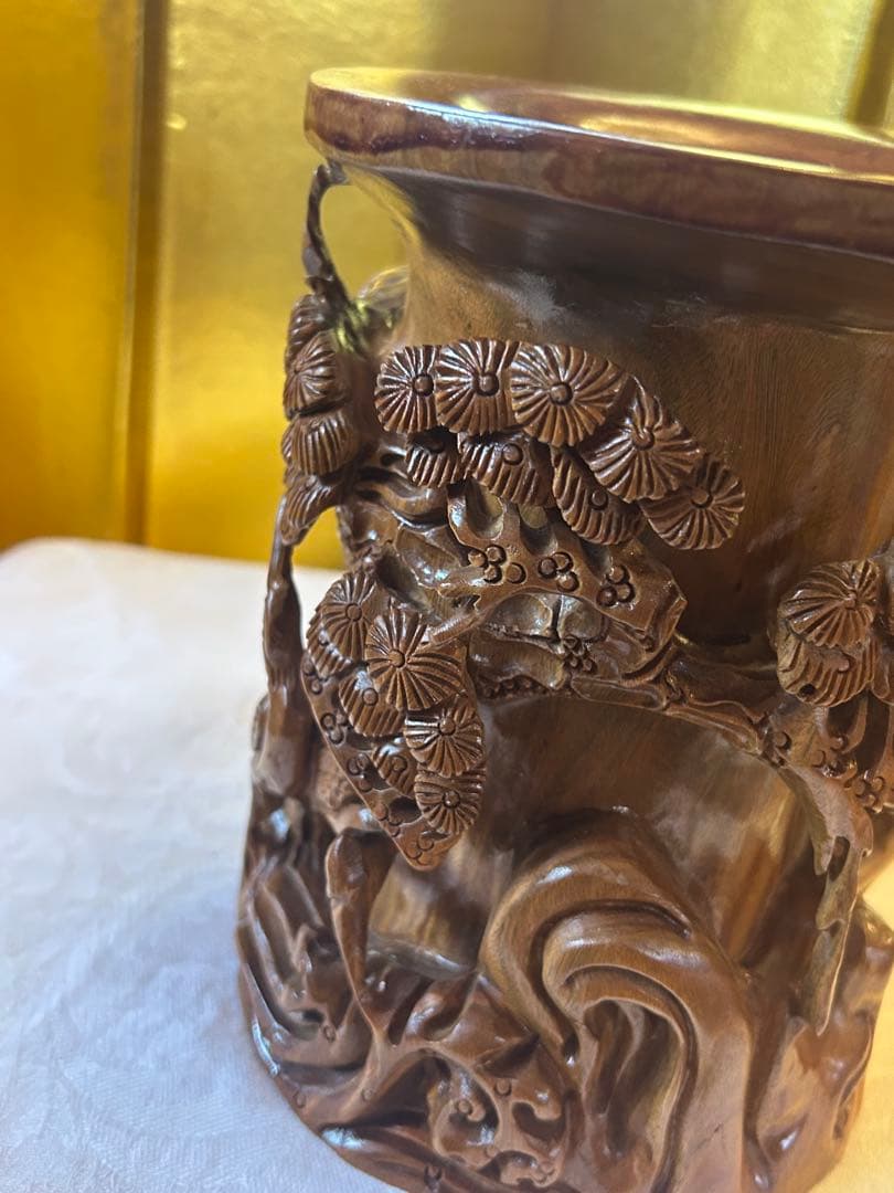 中国古玩　希少　根っこベン立て　木製彫刻　在銘　筆筒　SALE出品中