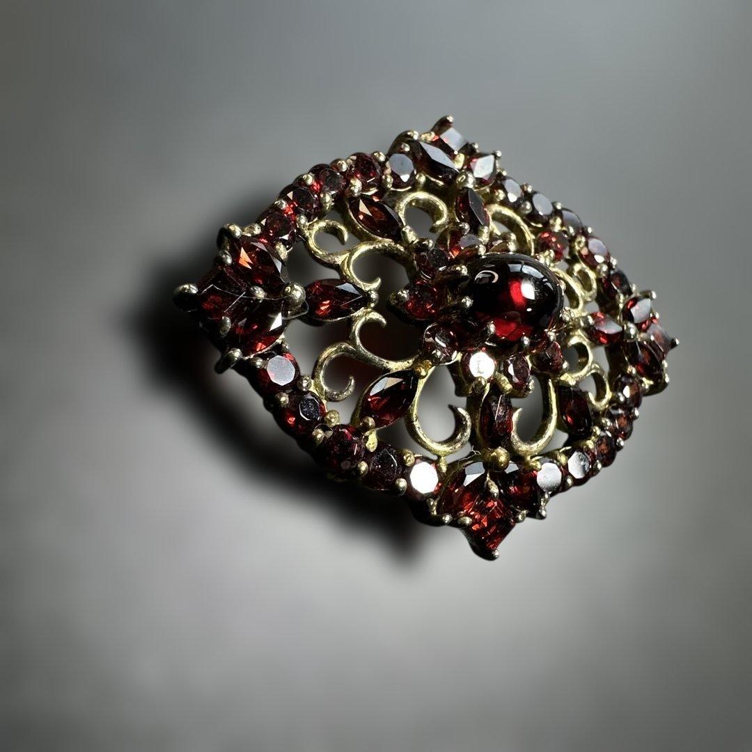 【vintage】ガーネット　シルバー925刻印　ブローチ