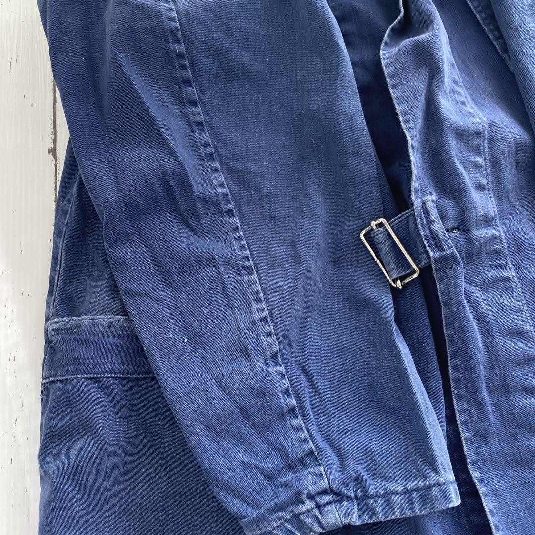 ユーロ　ヴィンテージ　ブルー ベルト付き　ローブコート　ショップコート