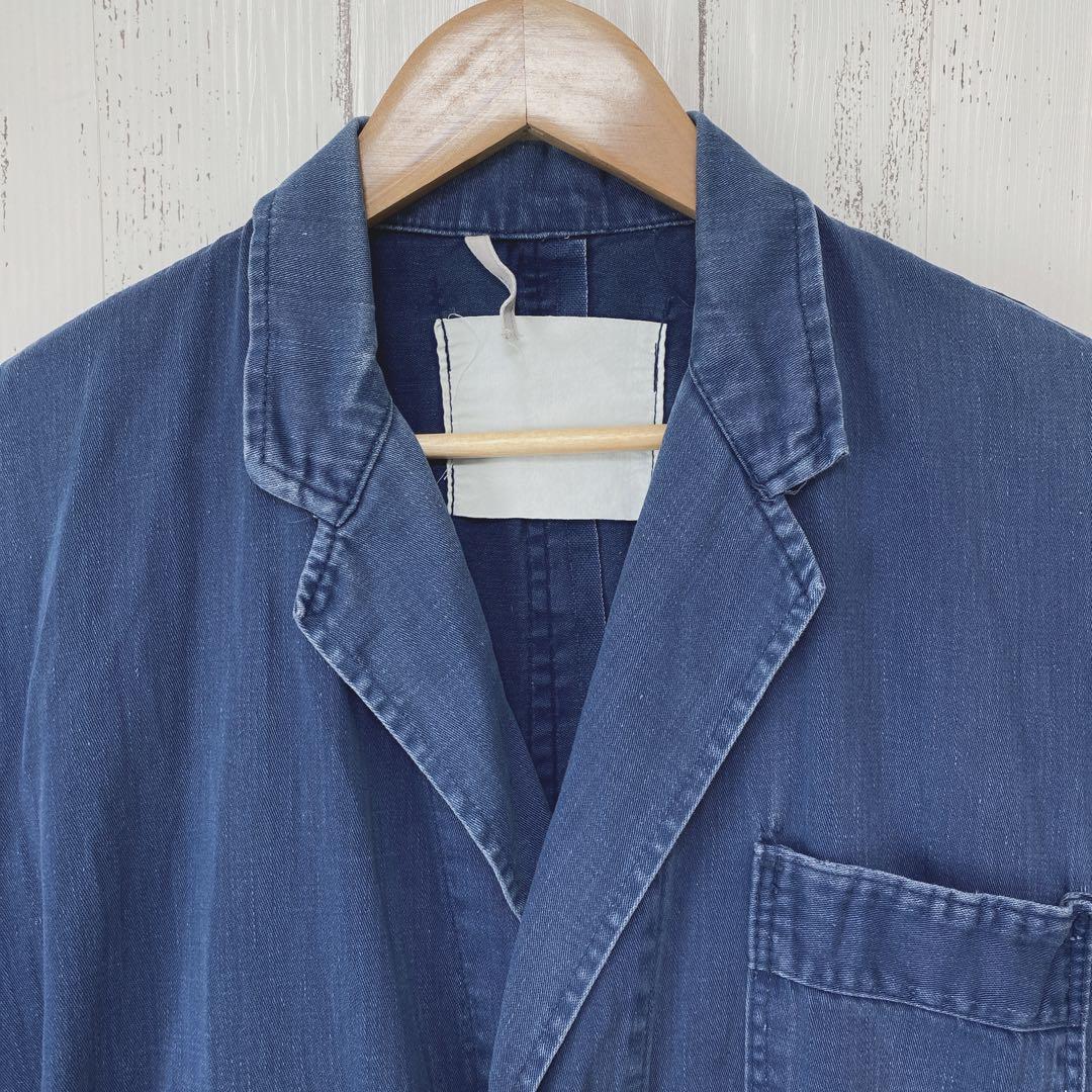 ユーロ　ヴィンテージ　ブルー ベルト付き　ローブコート　ショップコート