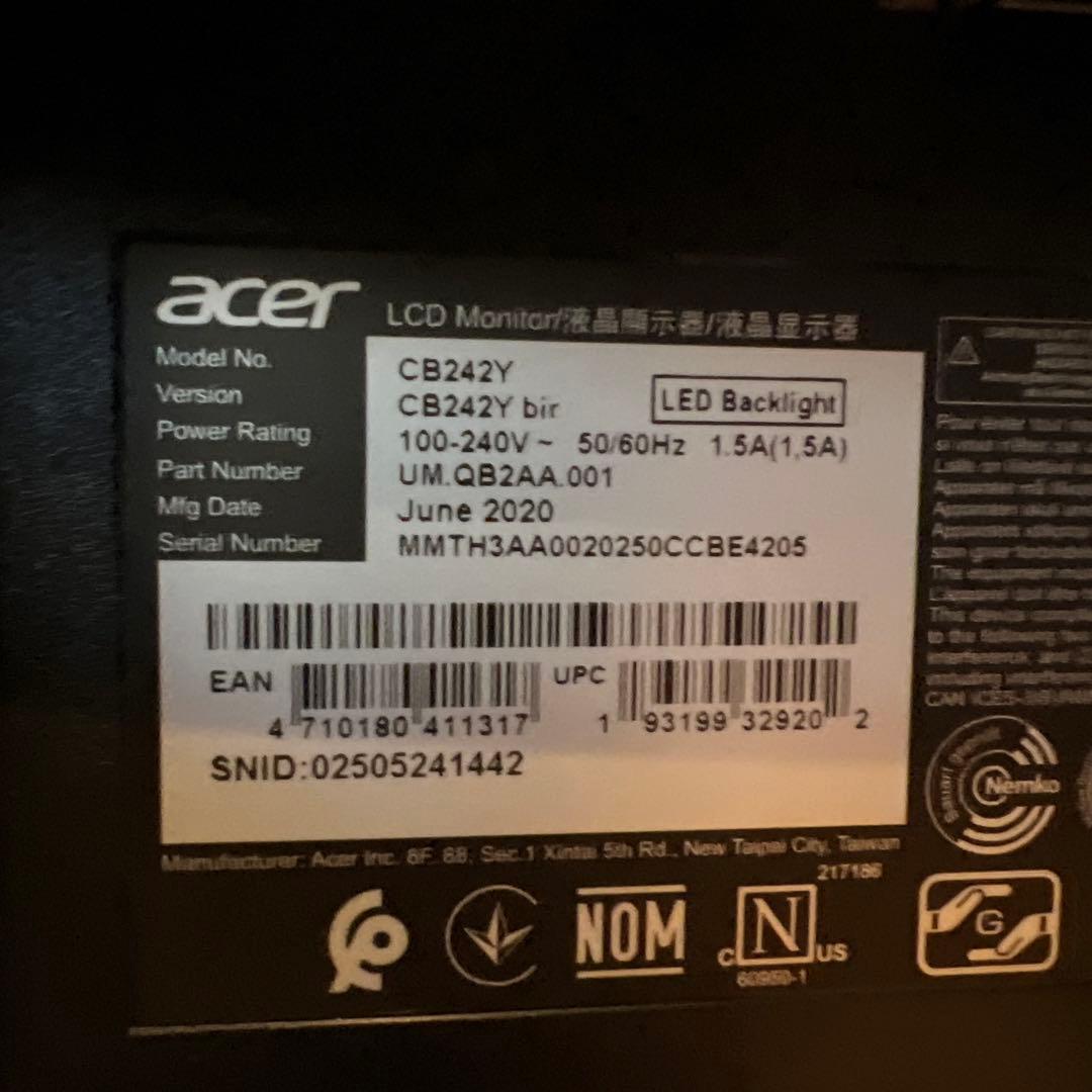 acer フルHDモニター (型番: CB242Y bir) HDMI VGA