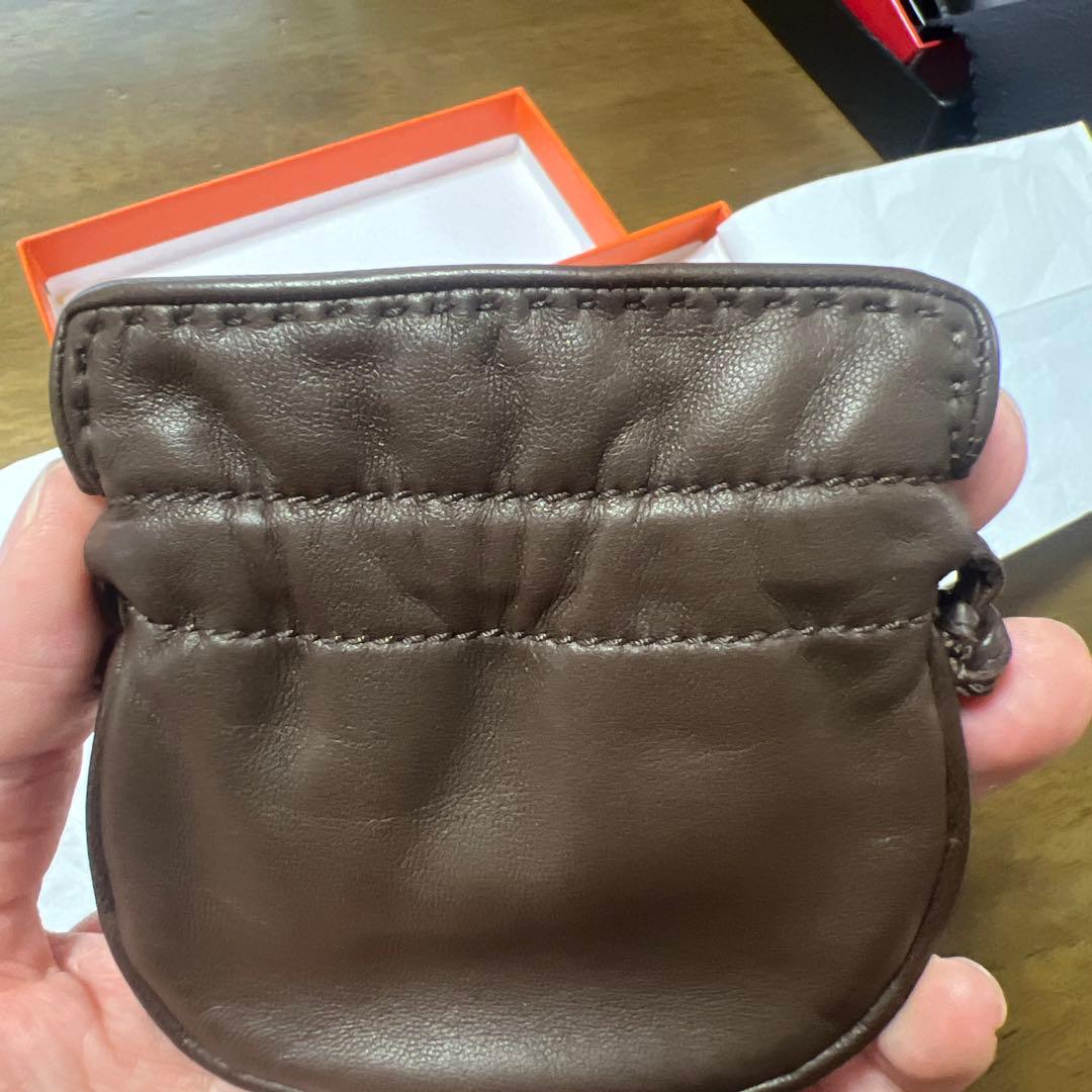 HERMES 巾着 レザー ブラウン ケース