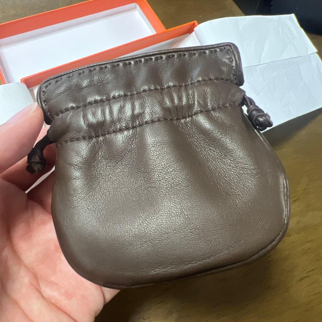 HERMES 巾着 レザー ブラウン ケース