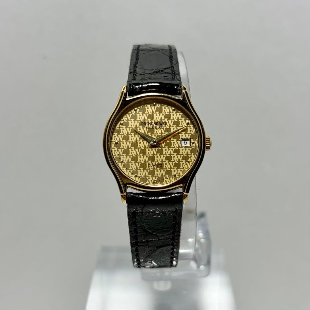 【稼働/新品電池/希少品】レイモンドウィル 腕時計 ゴールド文字盤 デイト