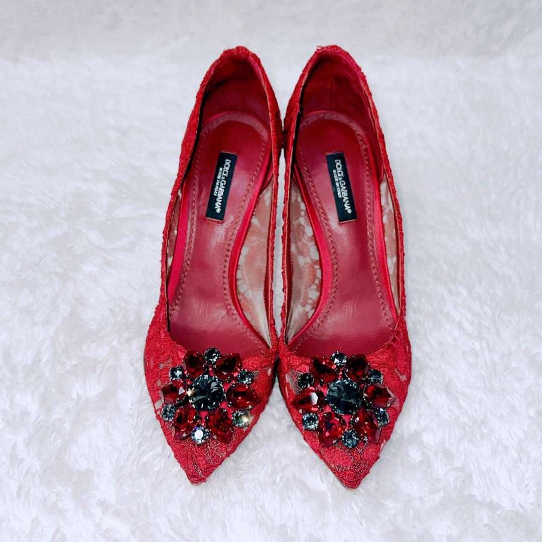 【美品】ドルチェ&ガッバーナ レインボー　レース　ビジュー パンプス　36.5