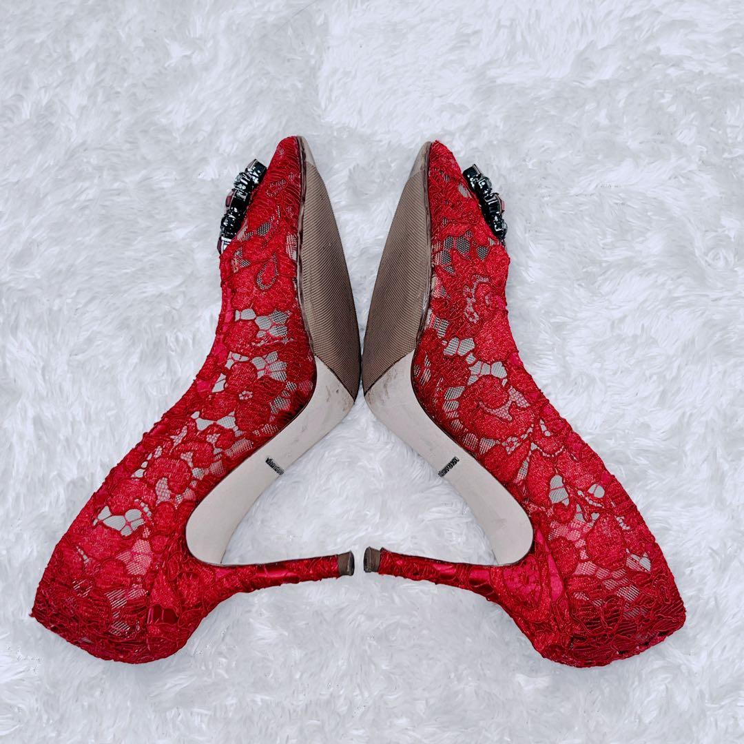 【美品】ドルチェ&ガッバーナ レインボー　レース　ビジュー パンプス　36.5