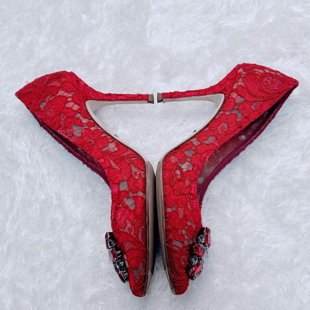 【美品】ドルチェ&ガッバーナ レインボー　レース　ビジュー パンプス　36.5