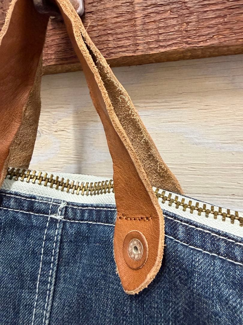 日本製　ヘルメットバッグ　岡山デニム ×本革栃木レザー2WAY ショルダー付き