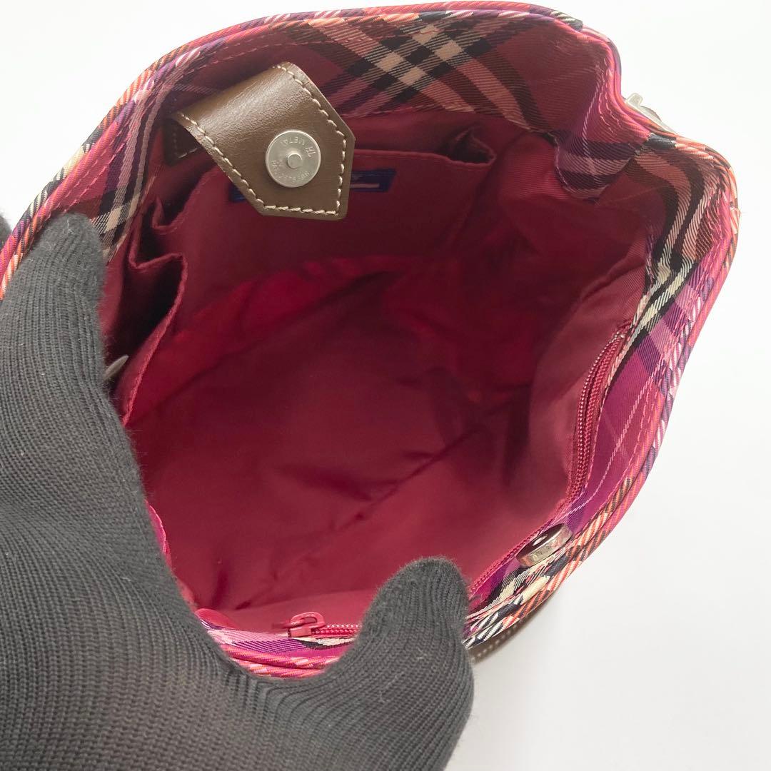 バーバリーブルーレーベル　ハンドバッグ　ミニトート　チェック　キャン　赤