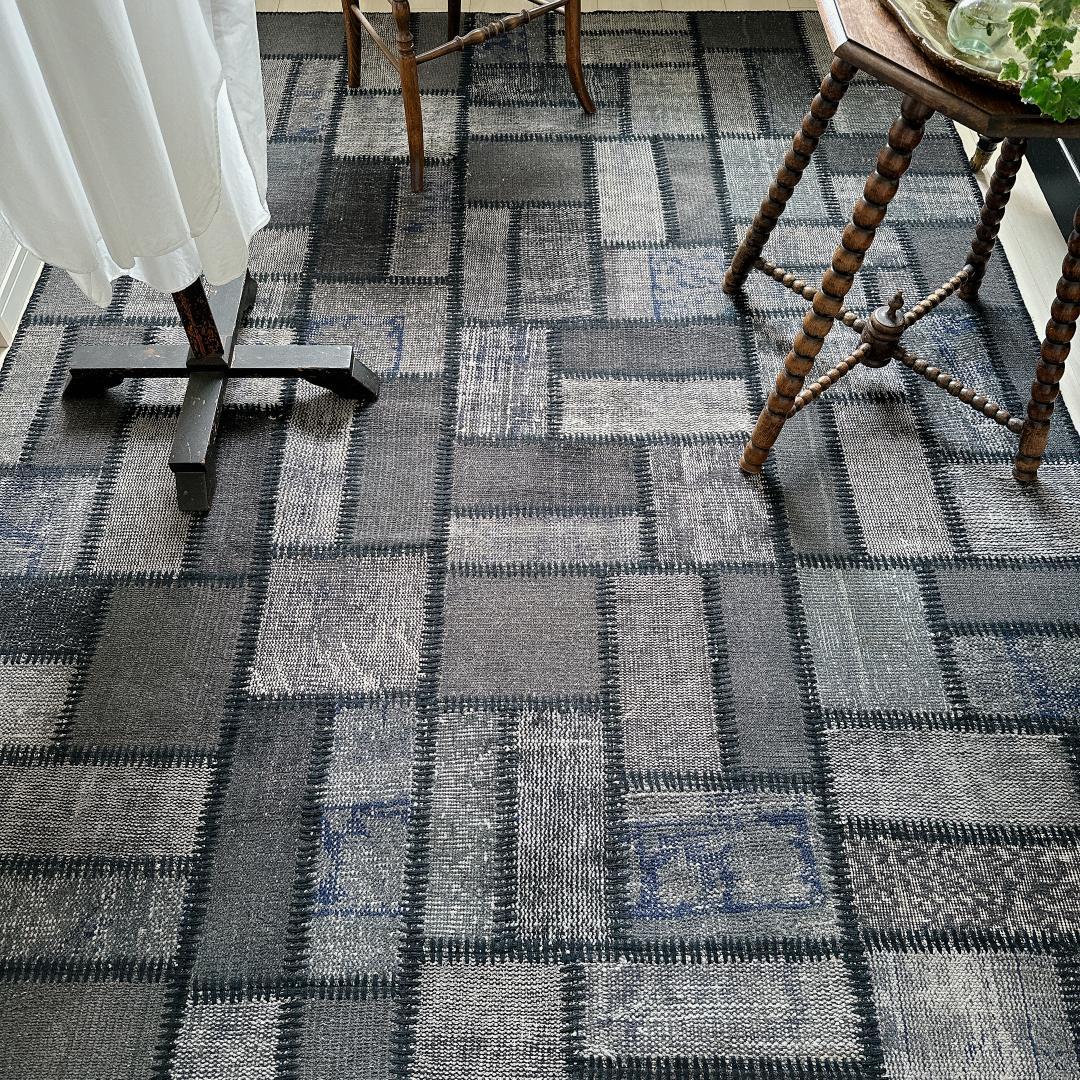 トルコ ヴィンテージラグ A57 超大判 レア グレー ブルー パッチワークラグ