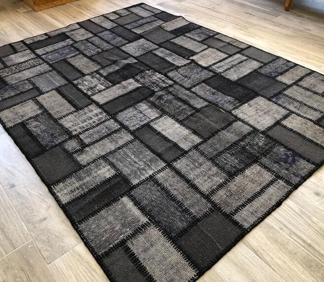 トルコ ヴィンテージラグ A57 超大判 レア グレー ブルー パッチワークラグ