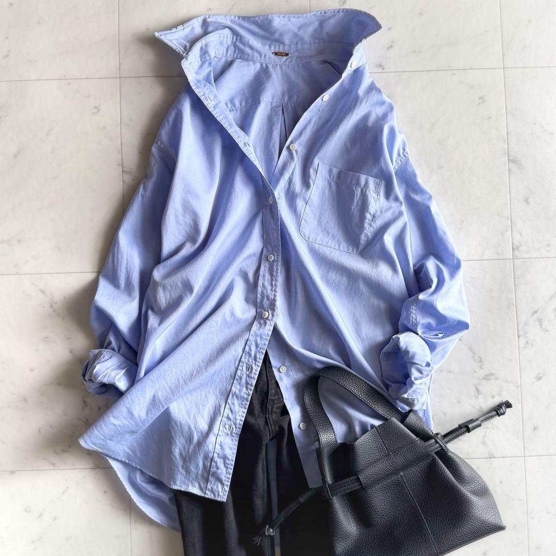 美品 ミューズ ドゥズィーエムクラス ワイヤー襟 オーバーサイズシャツ◆ブルー