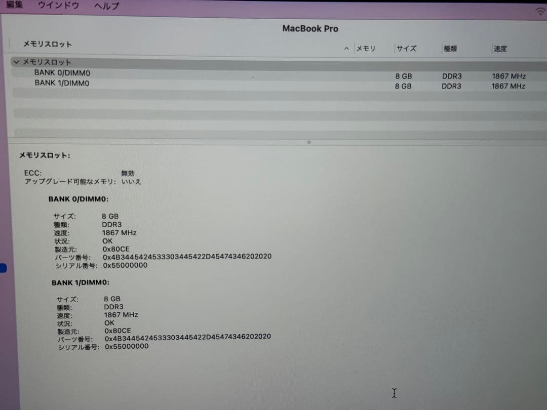 MacBookPro13インチ2015 SSD512GBメモリ16GB
