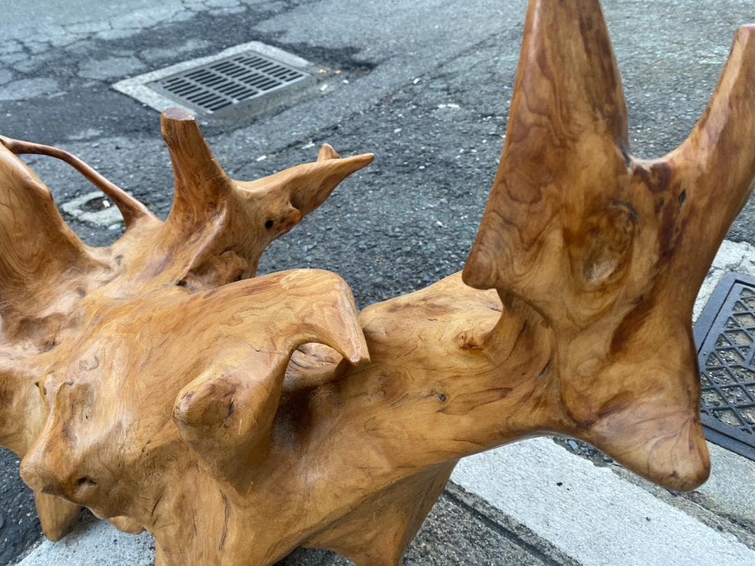 A337◆自然木 天然木 木台 花台 飾台 置物 流木アート 玉杢 光沢