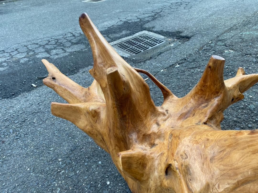 A337◆自然木 天然木 木台 花台 飾台 置物 流木アート 玉杢 光沢