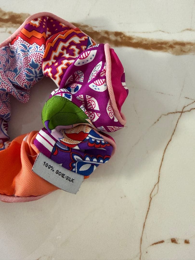 美品‼️ HERMES シルク ヘアシュシュ オレンジ　ピンク