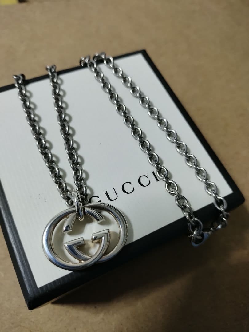 美品 GUCCI グッチ シルバー925インターロッキングネックレス 高級感あり