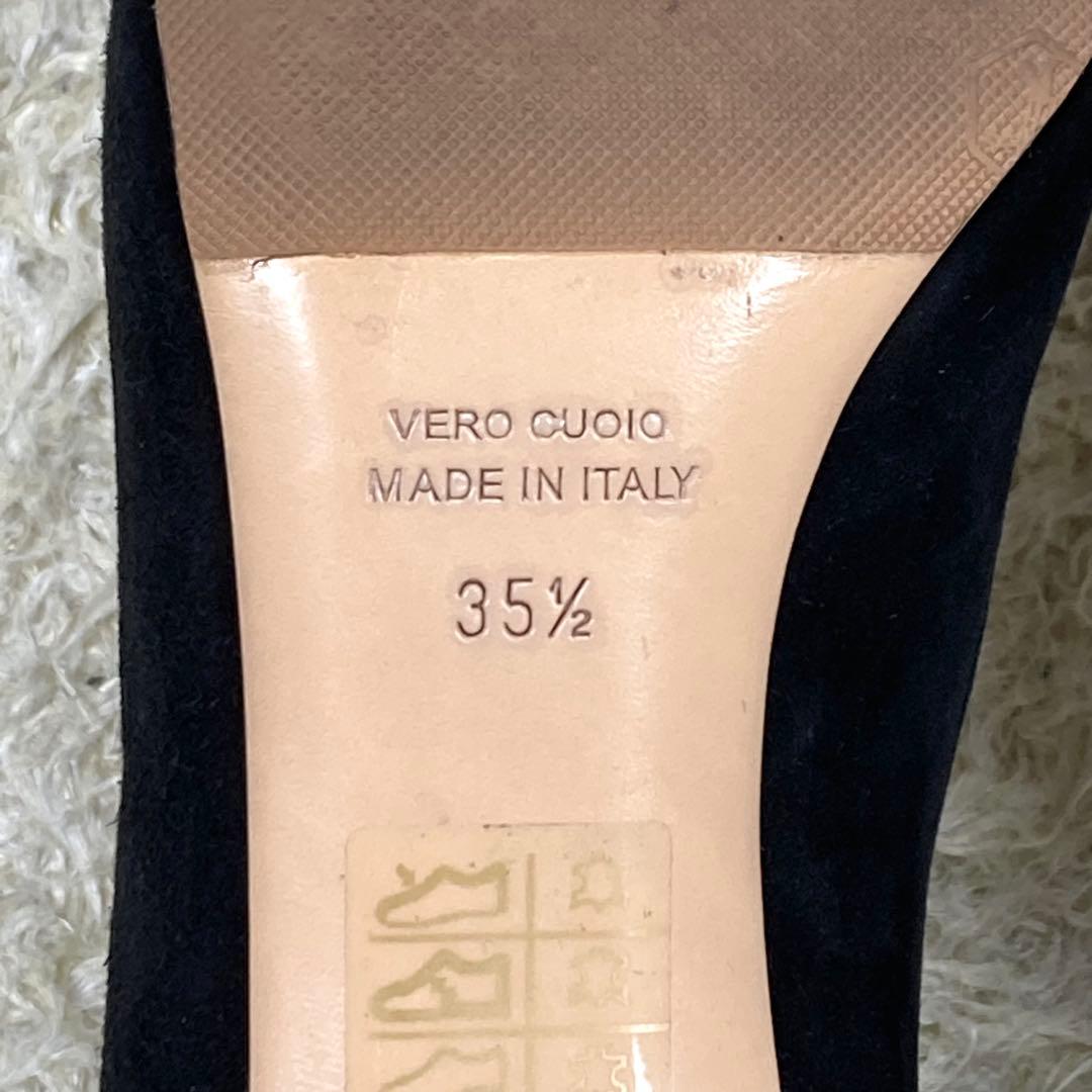 『美品』ネブローニ パンプス スエード ブラック レザー ポインテッドトゥ 黒