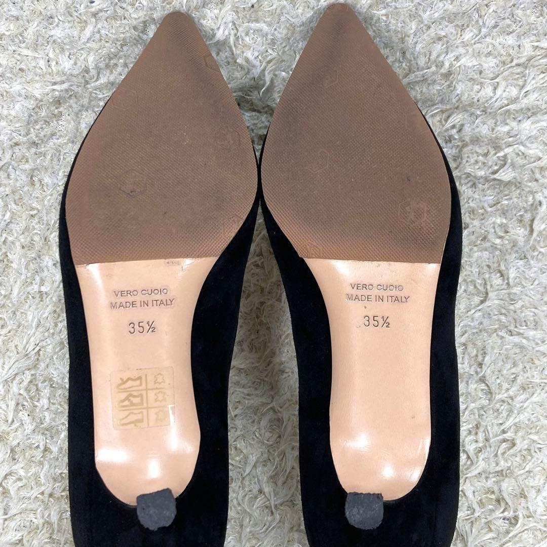 『美品』ネブローニ パンプス スエード ブラック レザー ポインテッドトゥ 黒