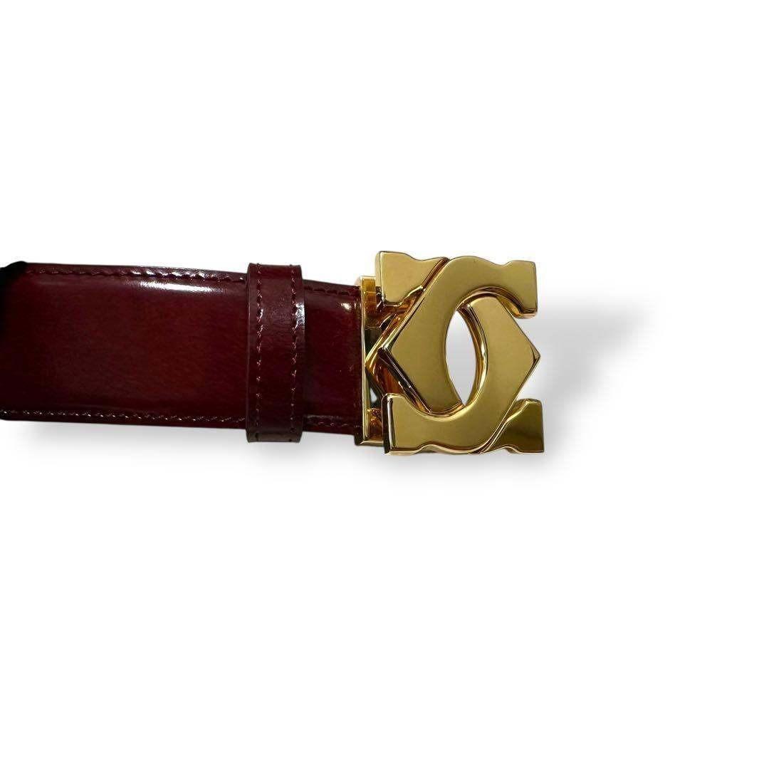 未使用級 カルティエ ベルト レザー ボルドー ゴールドバックル ダブルC ロゴ