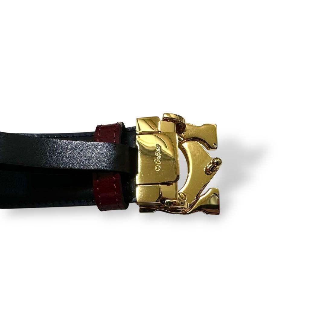 未使用級 カルティエ ベルト レザー ボルドー ゴールドバックル ダブルC ロゴ
