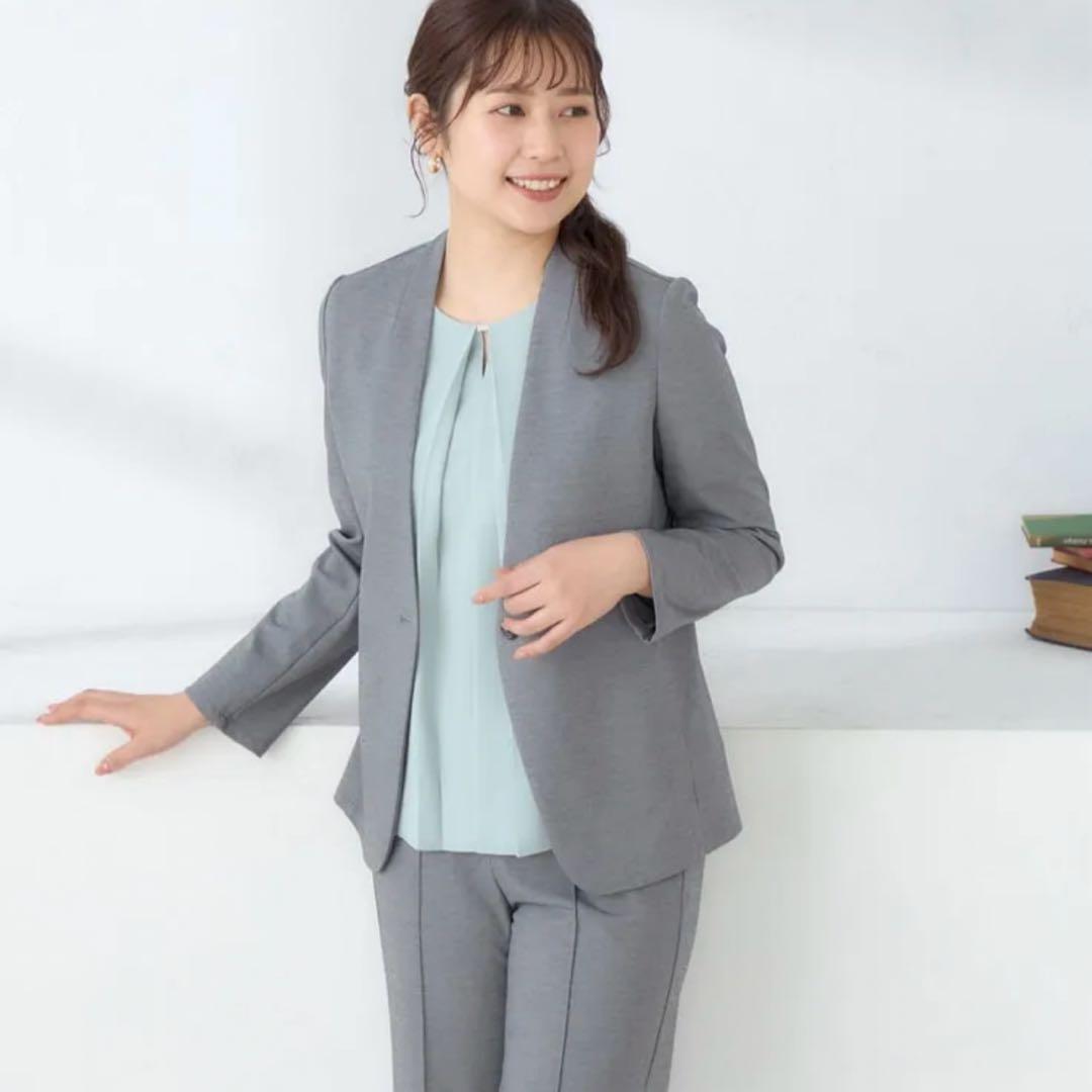 春夏【未使用タグ付☆洗える】パジャマスーツ　セットアップ　カラーレス　グレーXL