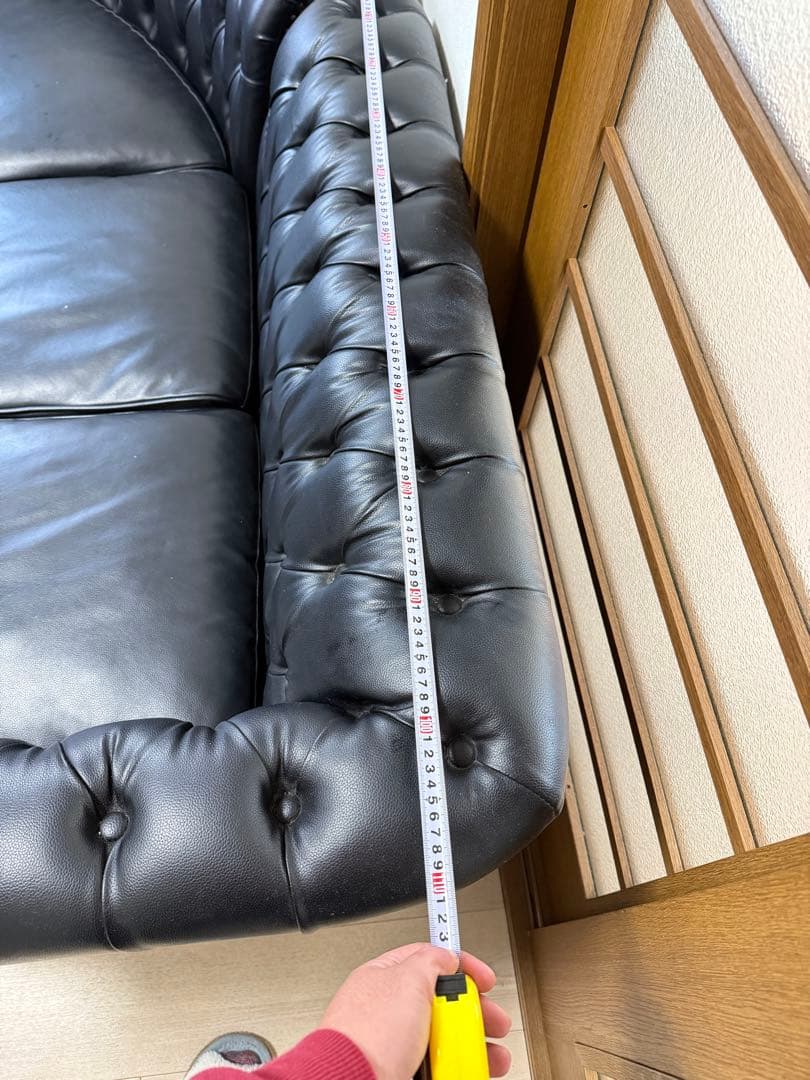 ブラック レザー チェスターフィールド コーナーソファ