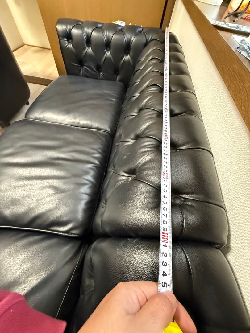 ブラック レザー チェスターフィールド コーナーソファ