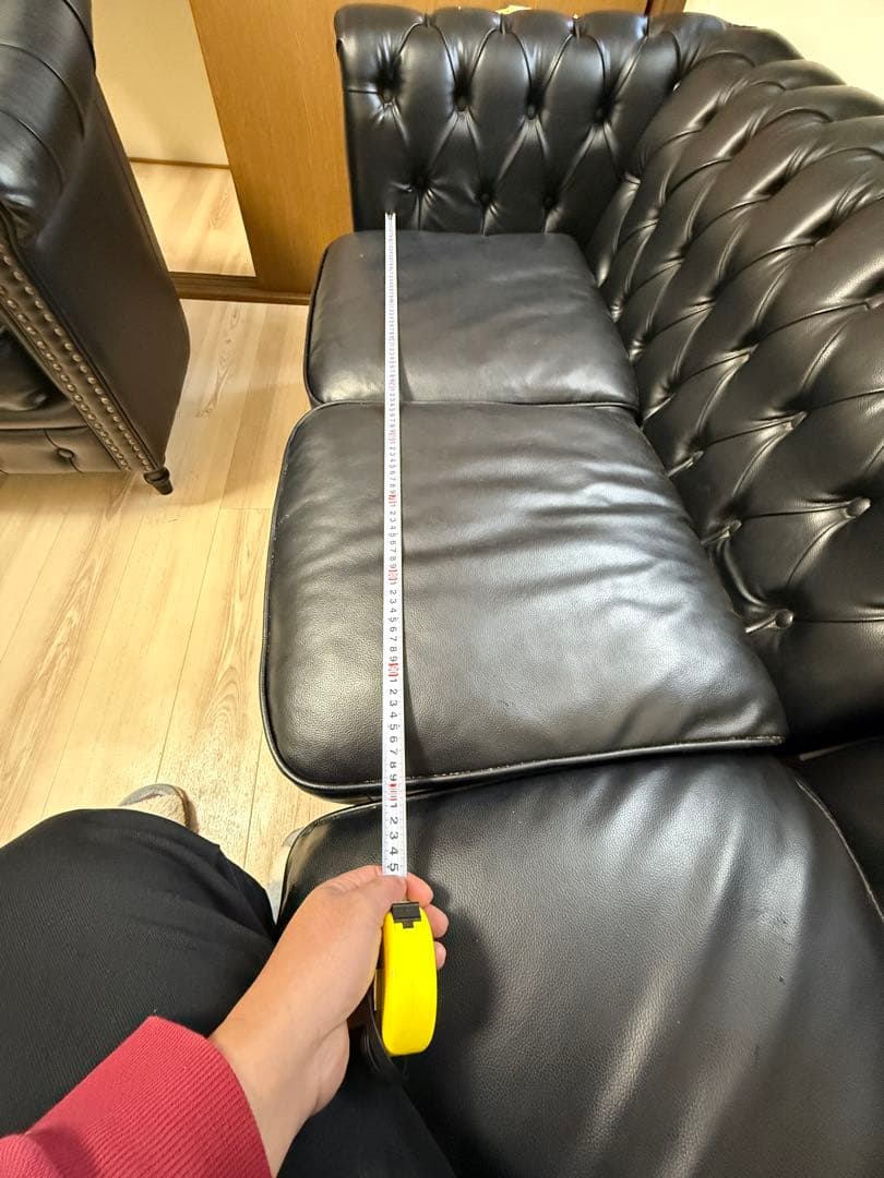 ブラック レザー チェスターフィールド コーナーソファ