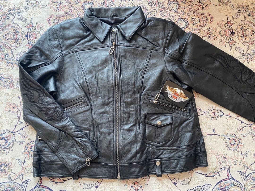 新品未使用HARLEY-DAVIDSON ブラックレザーピンストジャケット極上