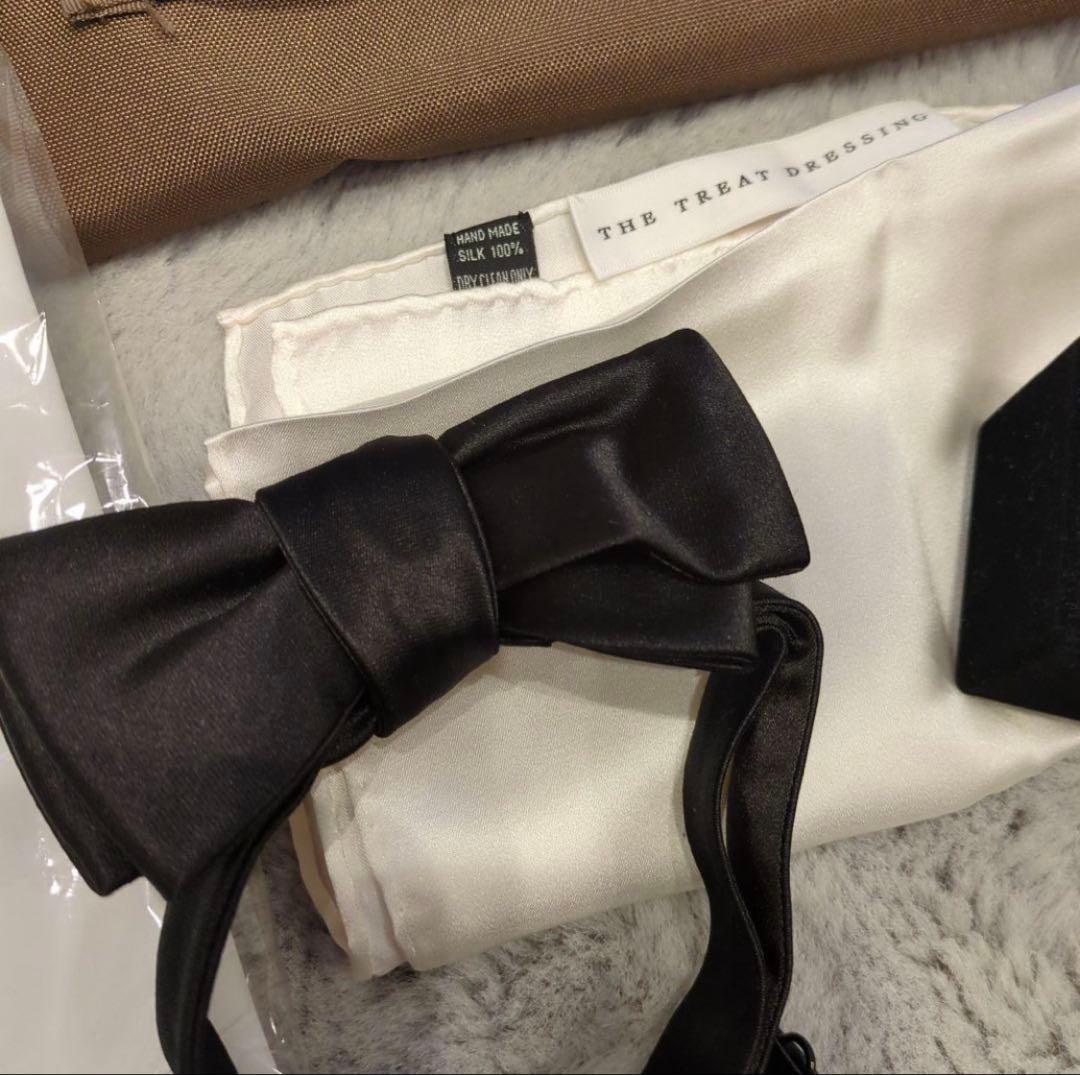 トリートドレッシング新郎4点セットシャツM、蝶ネクタイ、カフス、ハンカチチーフ