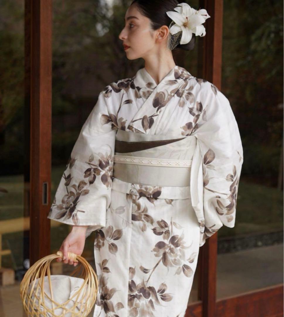 utatane×Acka 浴衣3set 山茶花 white（lame）beige