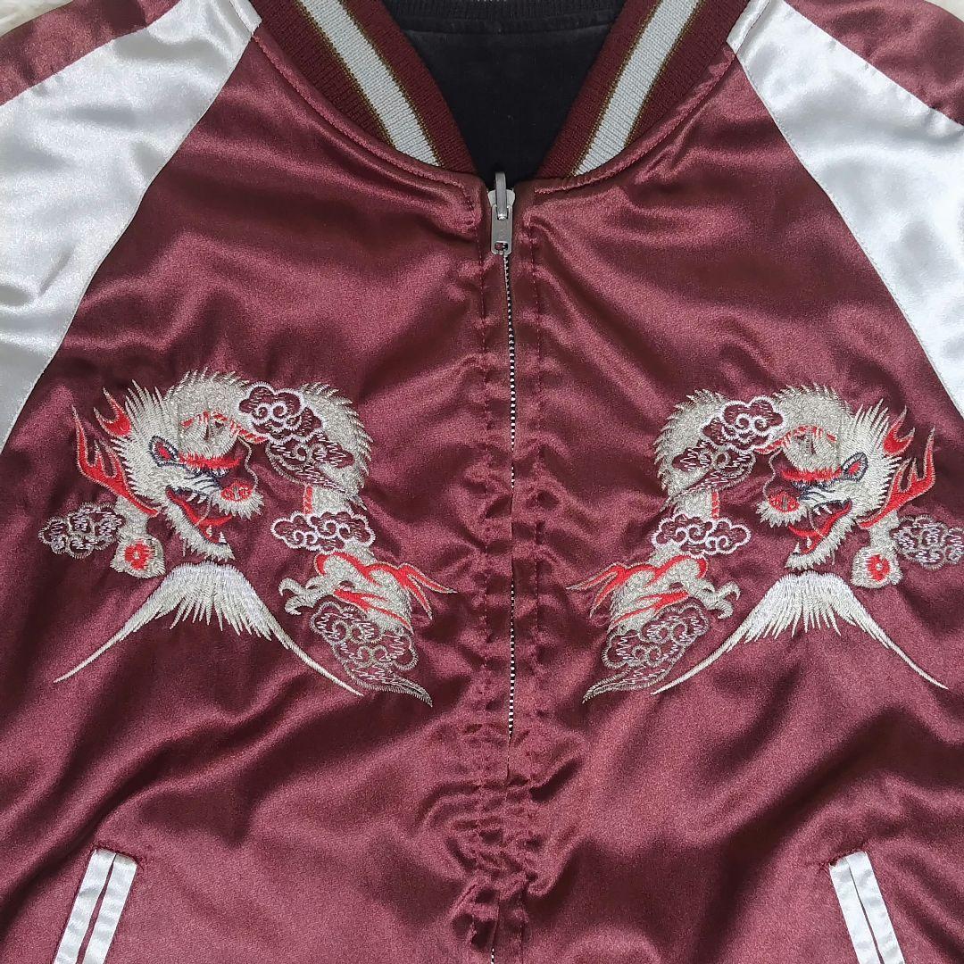 【希少】 スカジャン 総刺繍 リバーシブル ドラゴン 日本地図 花 y2k