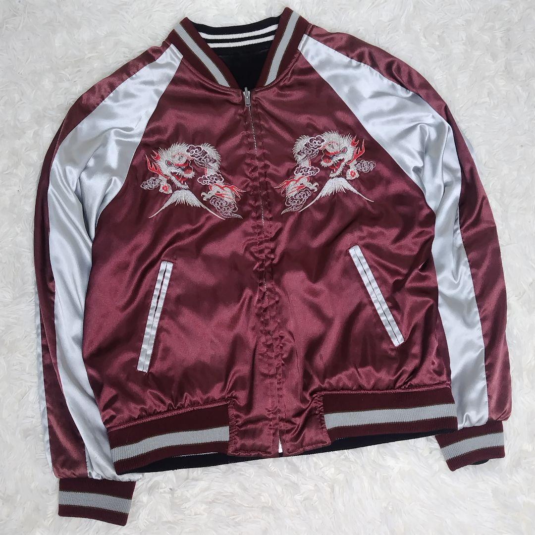 【希少】 スカジャン 総刺繍 リバーシブル ドラゴン 日本地図 花 y2k