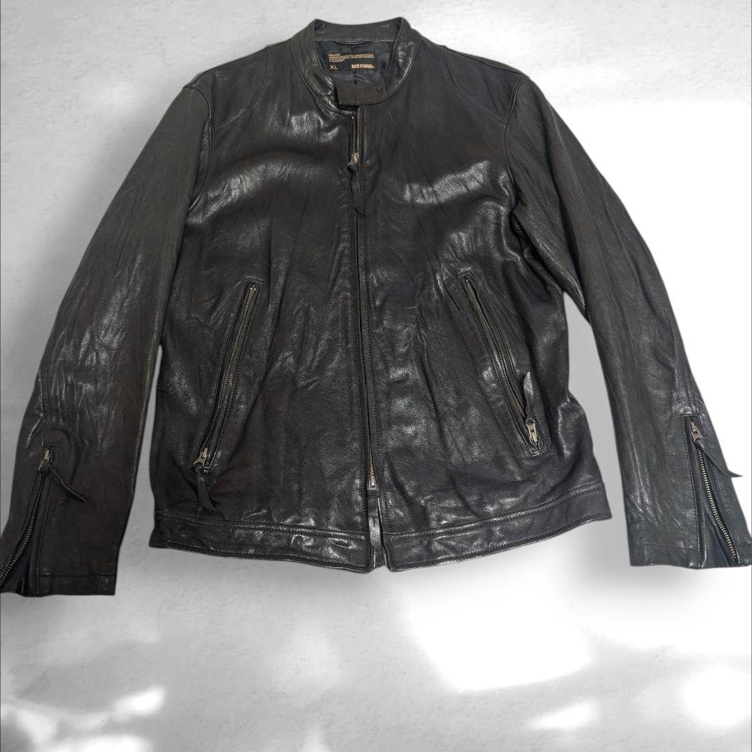 希少 XL バックナンバー ライダースジャケット シングル 山羊革 Wジップ 黒