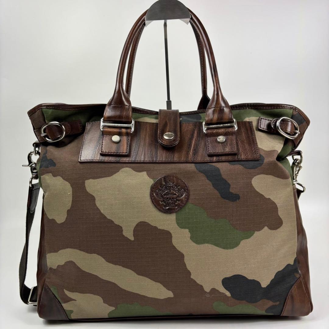 専用Orobianco ナイロン×レザー　カモフラ トートバッグ　2way