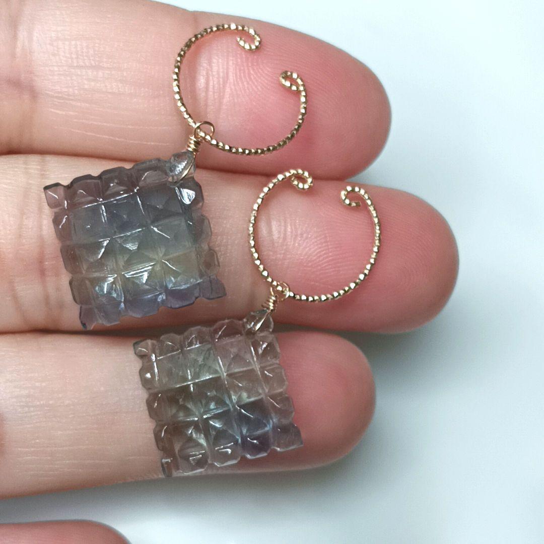 14kgfバイカラーフローライトピアス♡