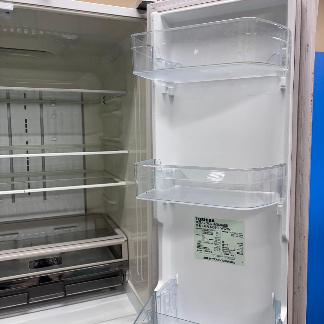 577 大型冷蔵庫　6ドア　観音開き　鏡面　500L強　半年保証