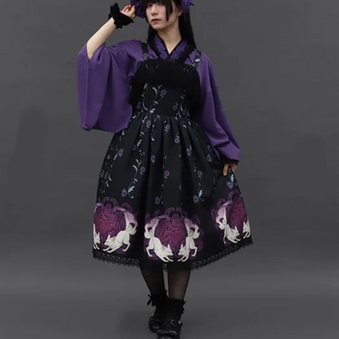 アクシーズ シャルミエール Chalmiere 菊と狐柄 洗える ジャンスカ