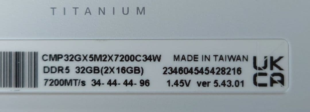 メモリー Corsair Dominator Titanium 32GB DDR5