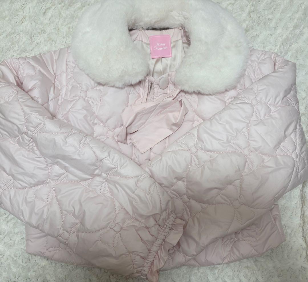 Honey Cinnamon リボンキルトティペット付き中綿ジャケット ピンク