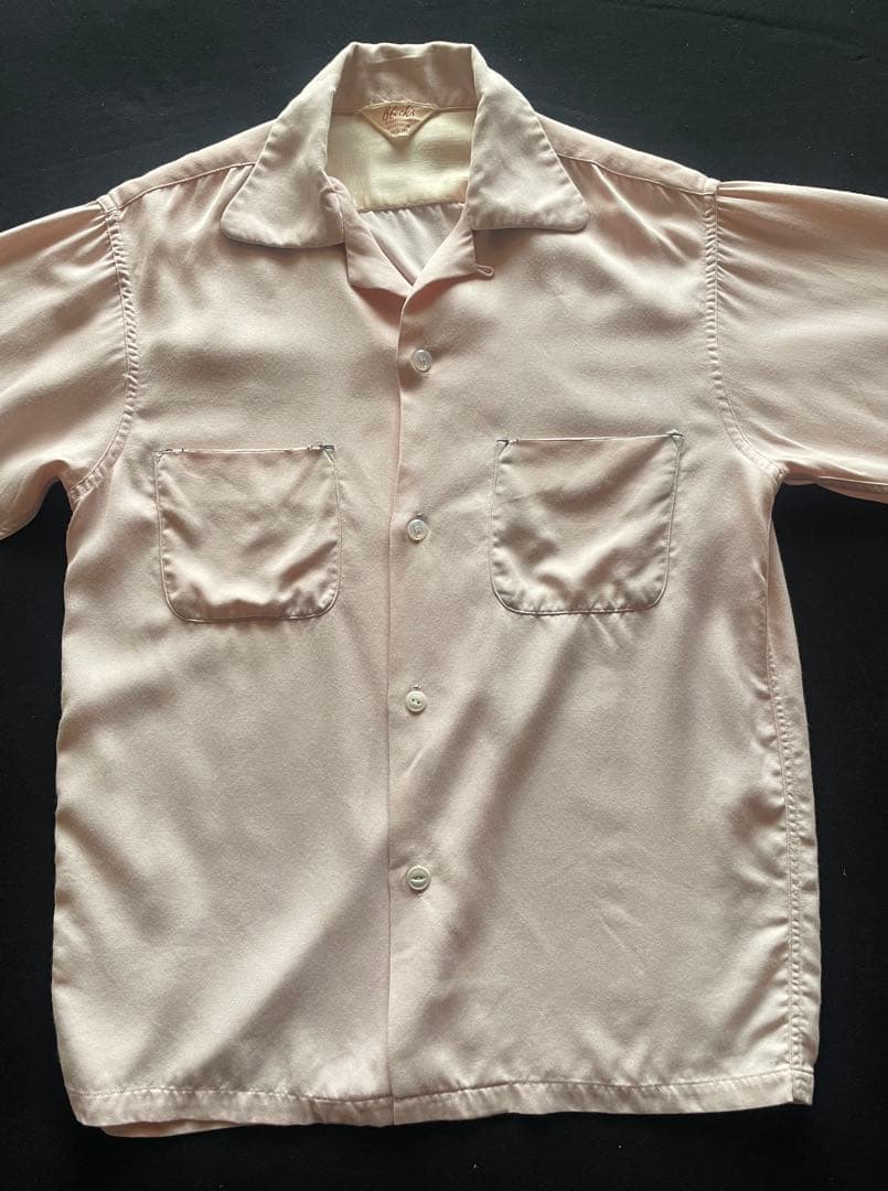 50's Blocks ベビーピンク/ ブラック レーヨンシャツ