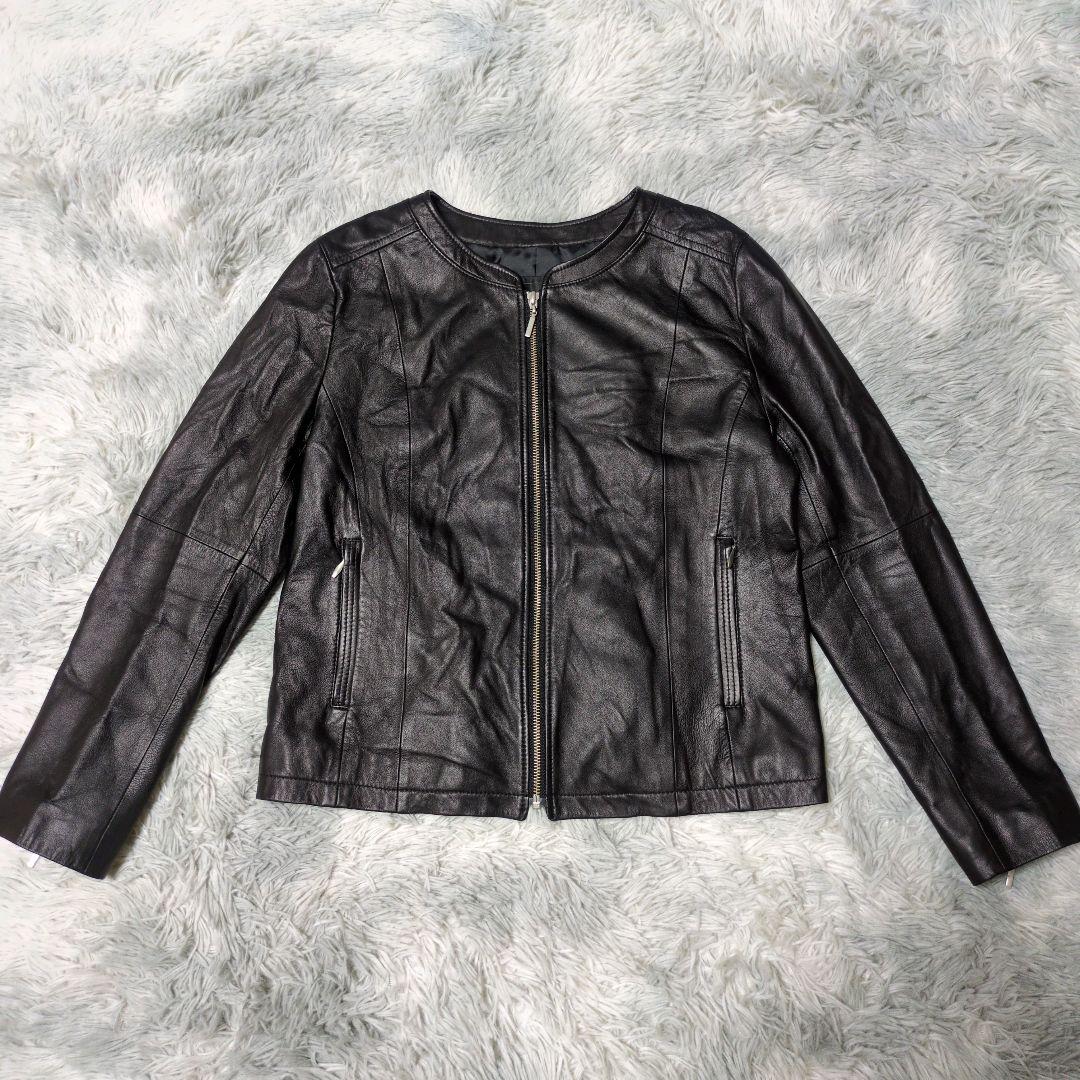 【UNTITLED】ラムレザー ノーカラージャケット☆羊革☆XLサイズ相当