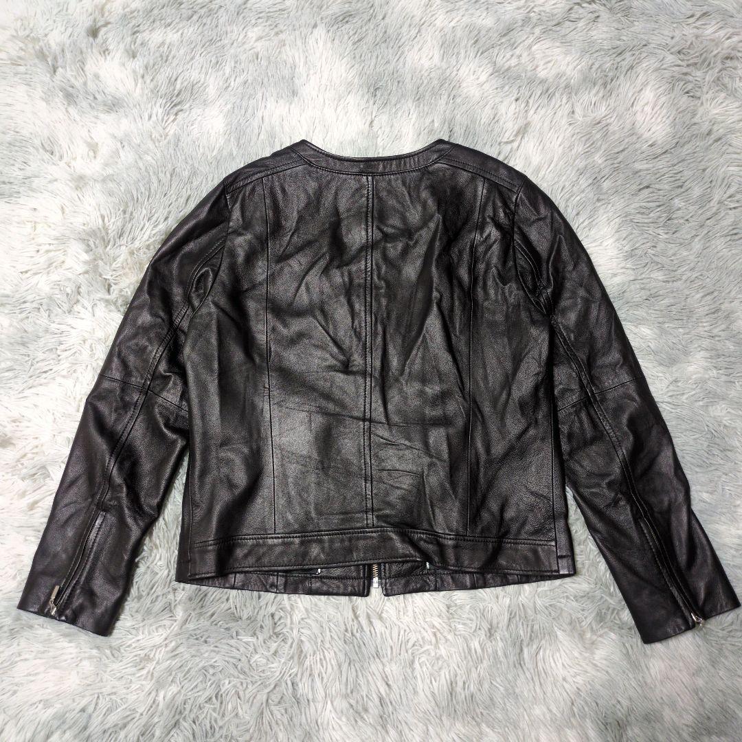 【UNTITLED】ラムレザー ノーカラージャケット☆羊革☆XLサイズ相当