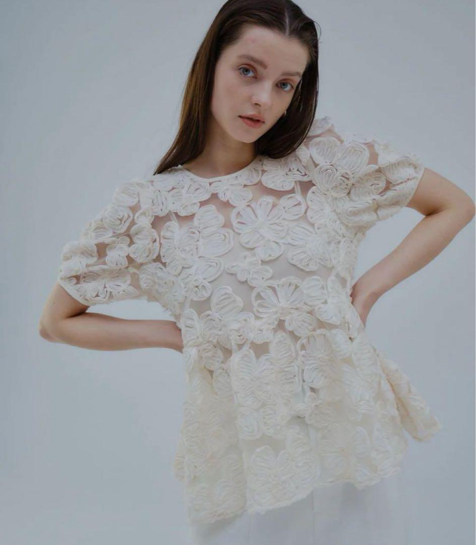 トップス orgue Flower embroidery blouse