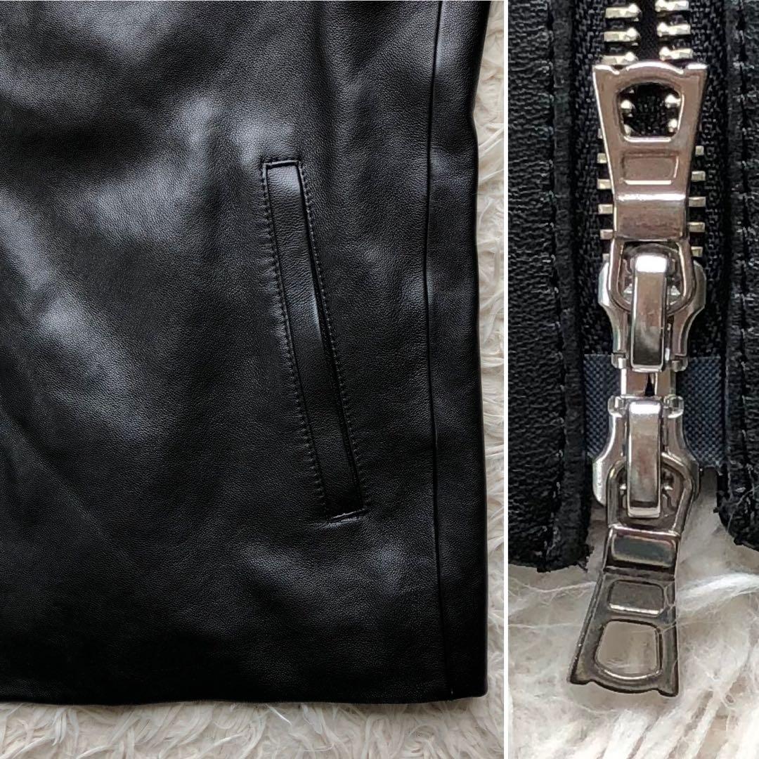 【極美品 羊革 L】アダムエロペ シングルライダースジャケット　黒　Wジップ