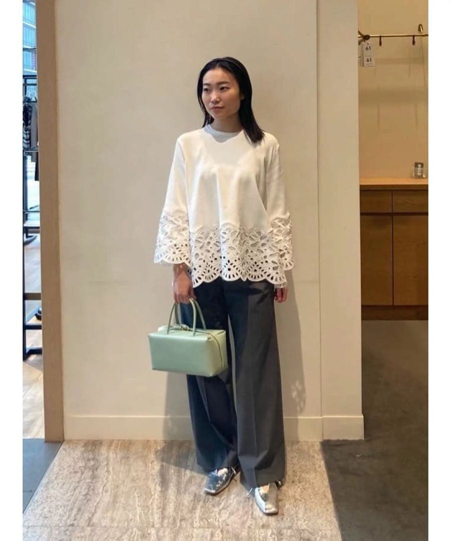 美品 ユナイテッドアローズ スカラップレース コンビネーション ニット ホワイト