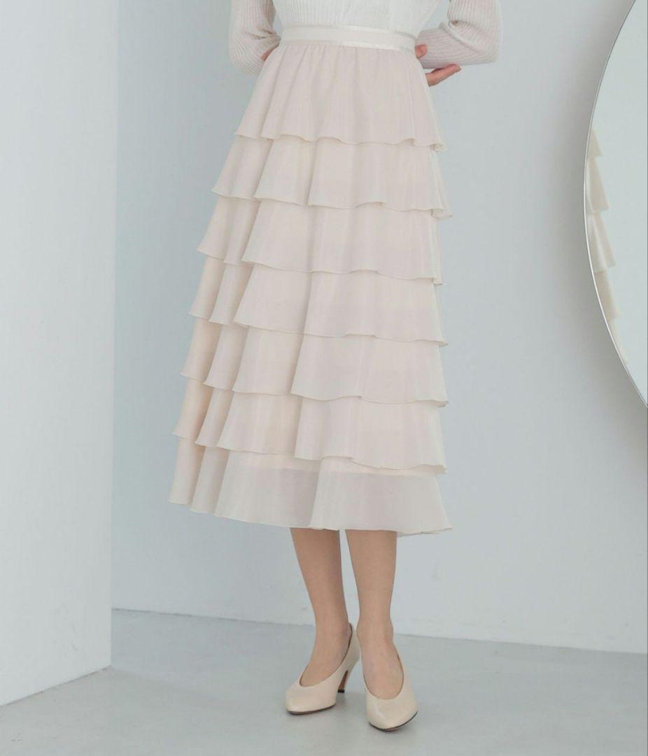 現行♡タグ付✨アナイ ブライトローンティアードスカート アイボリー 36